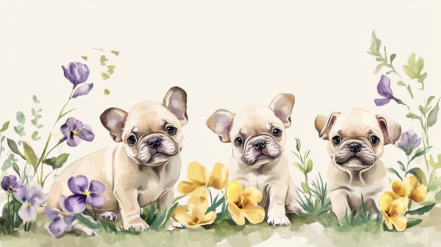 三只萌趣法斗的花草世界