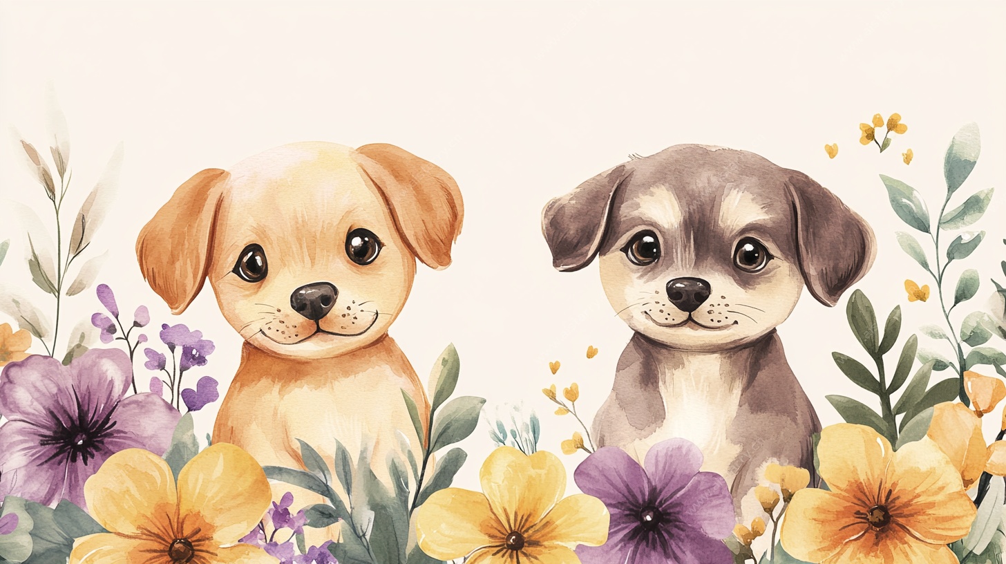 花丛中的可爱幼犬