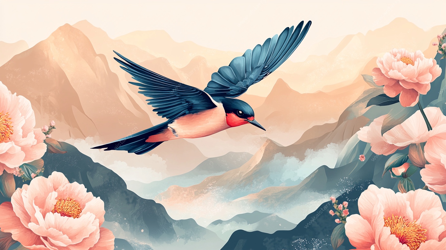 飞鸟伴繁花 山水入画境