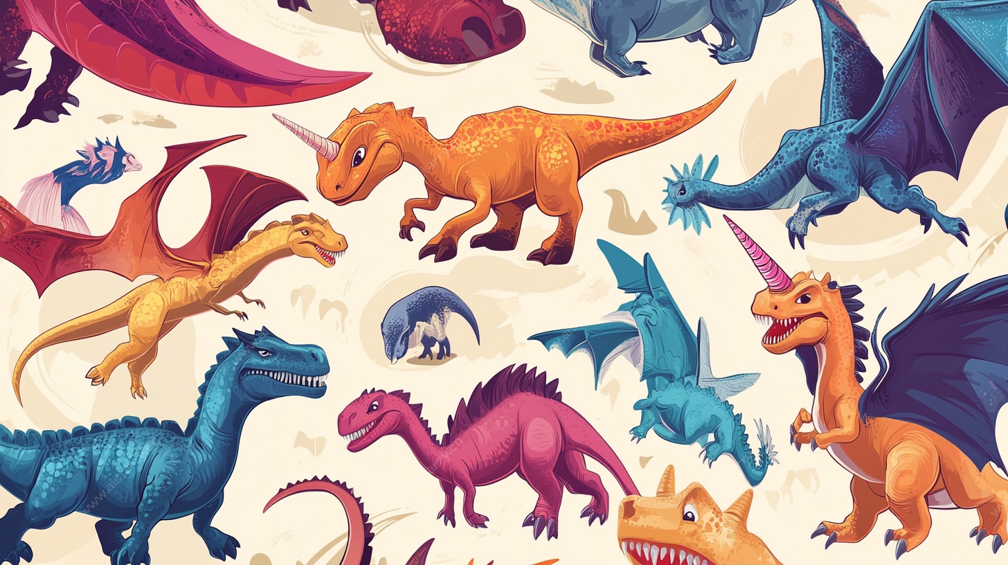 多彩卡通恐龙无缝图案