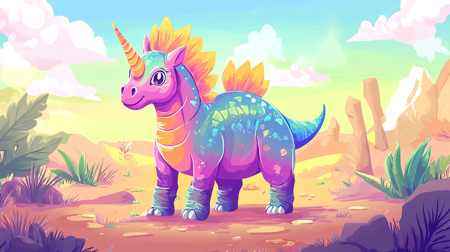 奇幻独角恐龙的荒野漫步