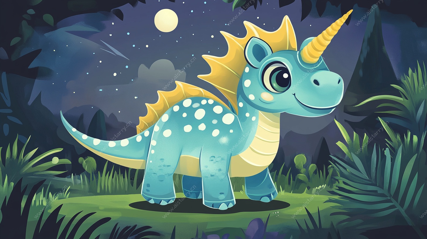 梦幻夜林中的独角小恐龙