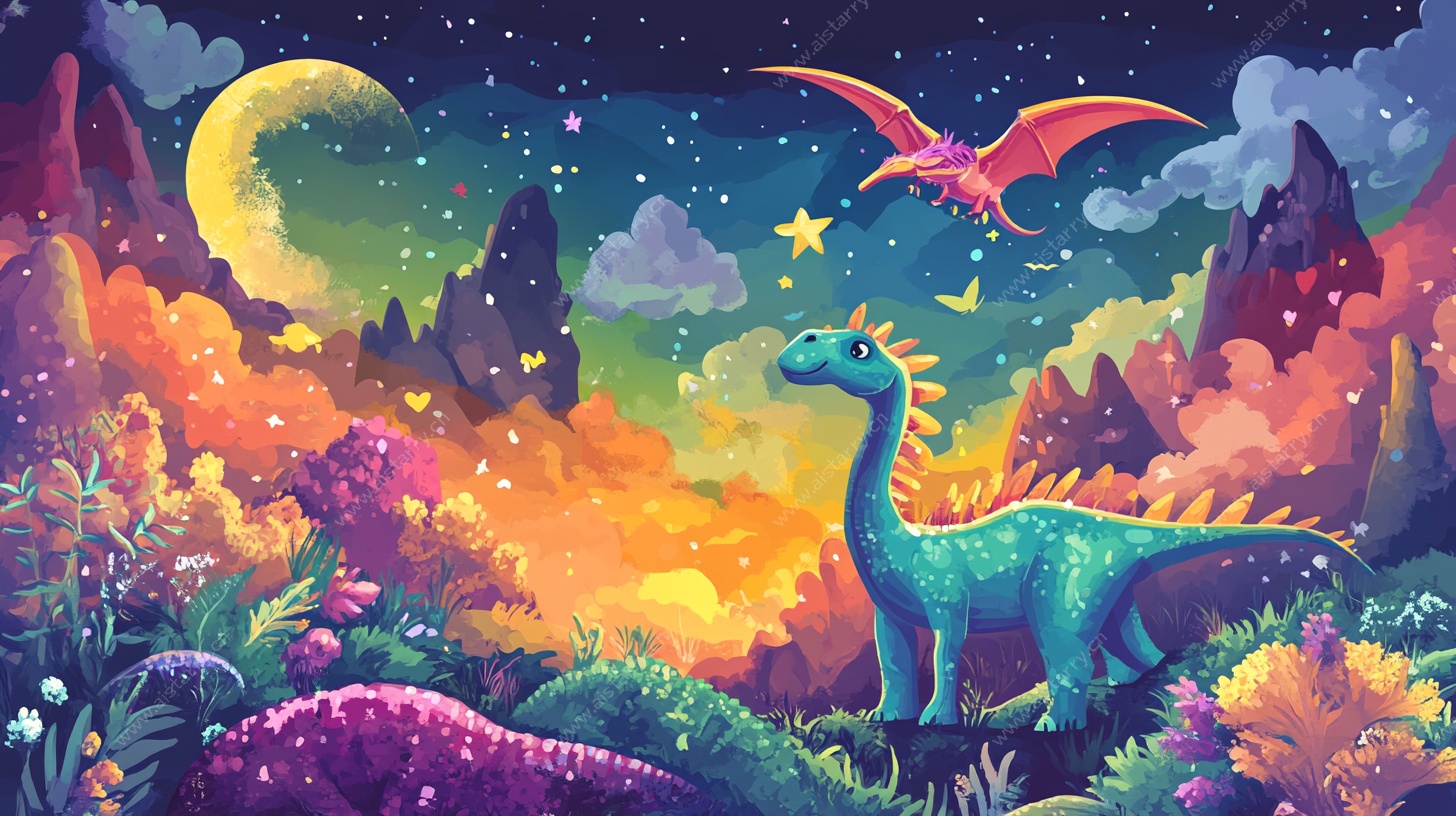 梦幻恐龙的奇幻夜景观