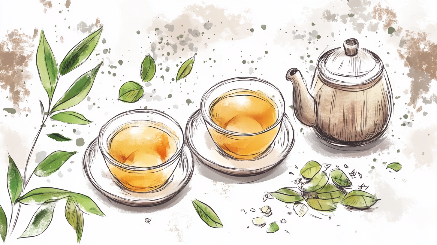 手绘中式茶具与香茗