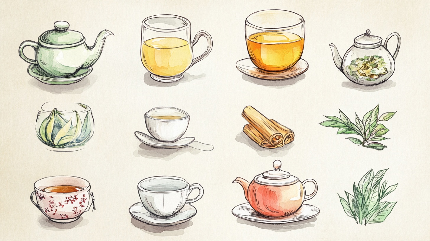 手绘茶具与茶饮插画集合