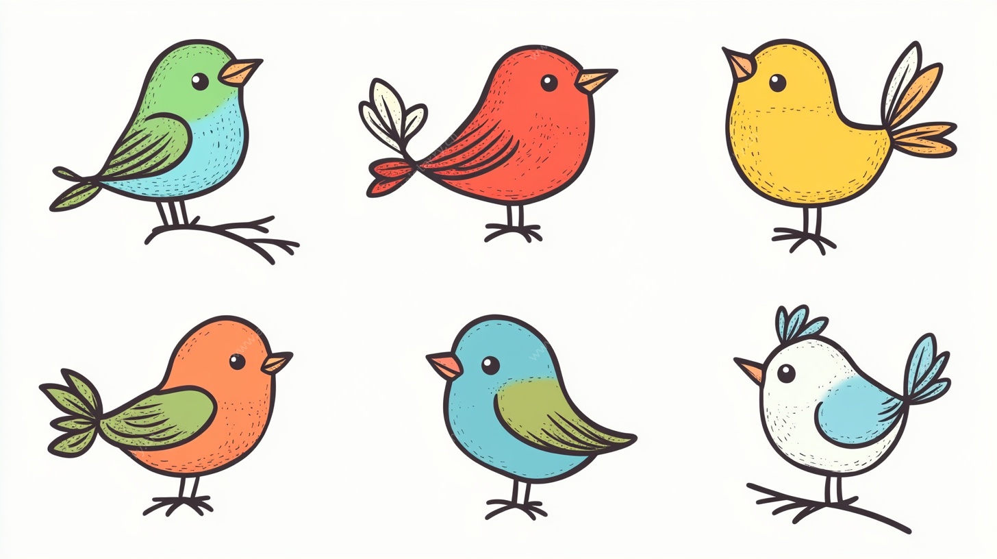 可爱多彩小鸟插画