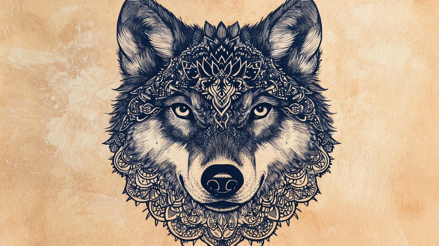 狼头曼陀罗风艺术插画