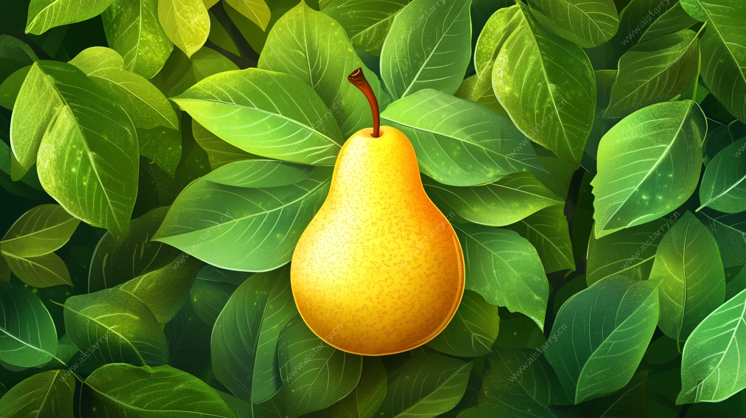 绿叶间的金黄梨子