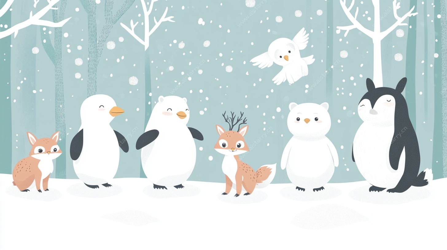 冬日森林里的可爱动物们