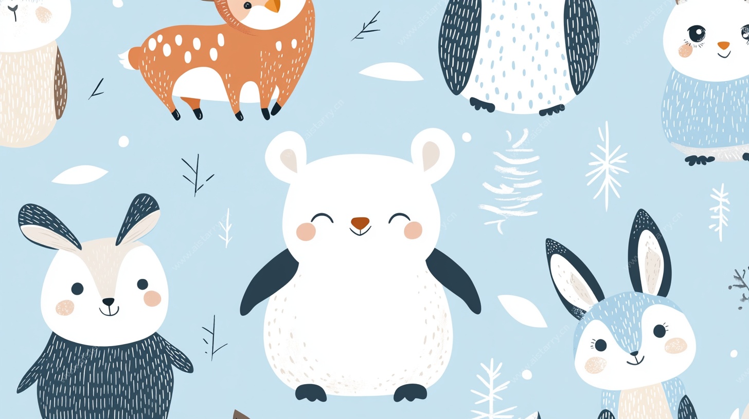 可爱冬日动物插画图案