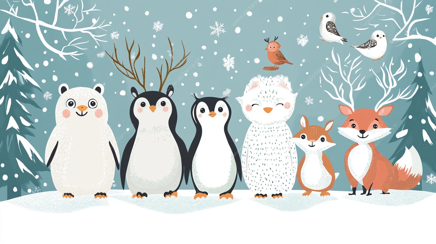 冬日森林里的可爱动物们