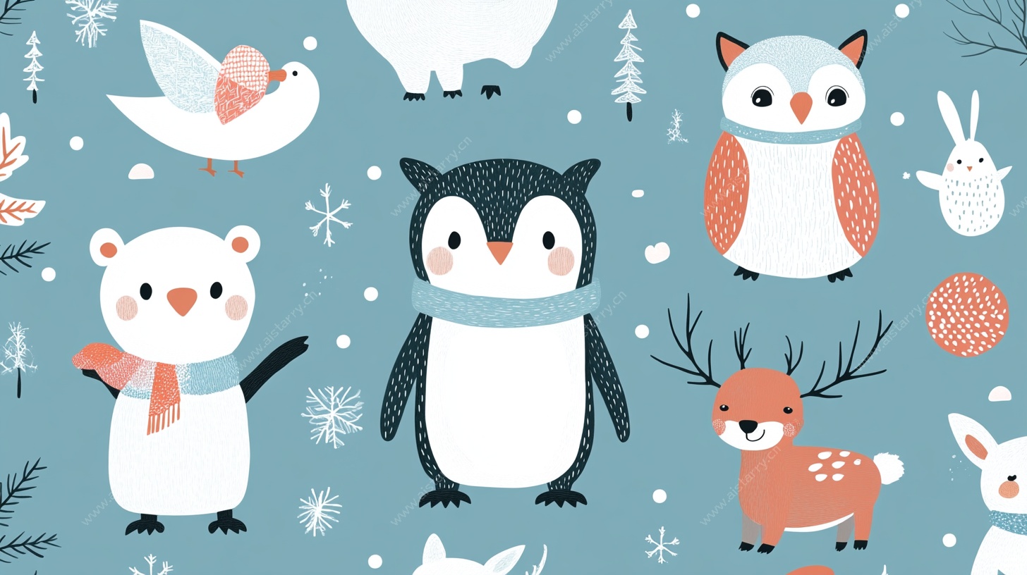 冬日动物萌趣图案