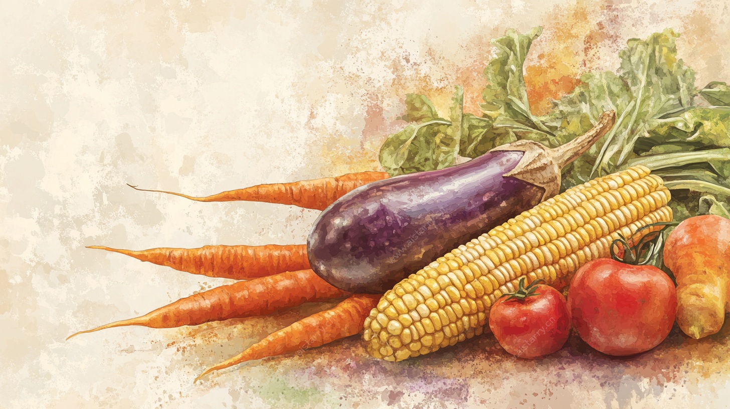 水彩风蔬菜静物画