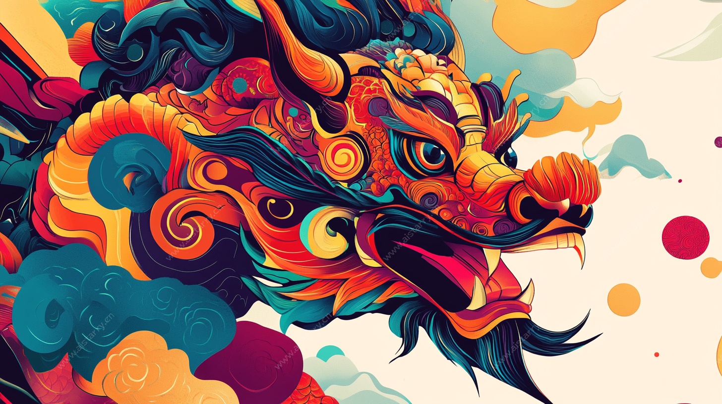 奇幻炫彩龙首插画