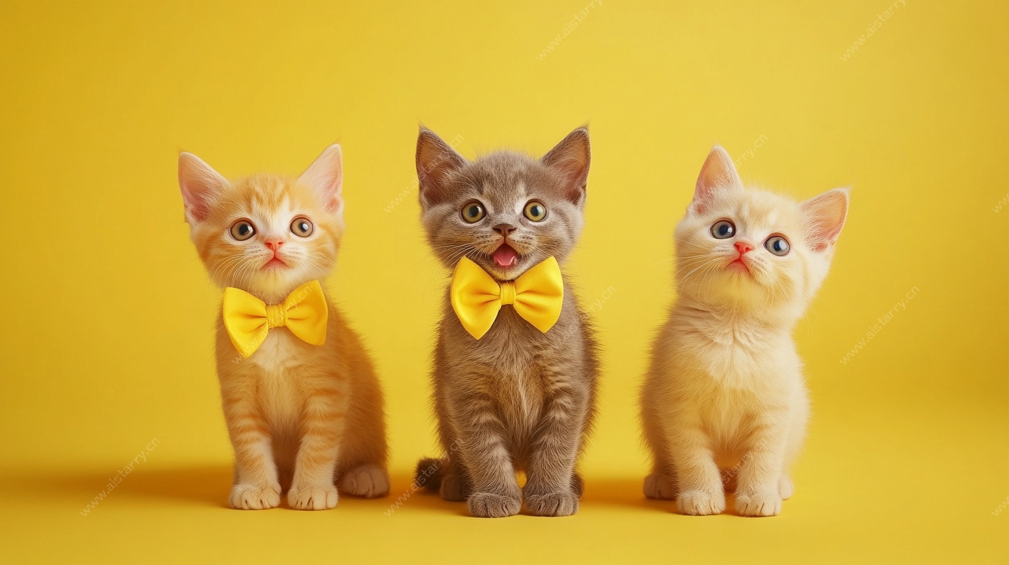 三只戴领结的可爱小猫咪