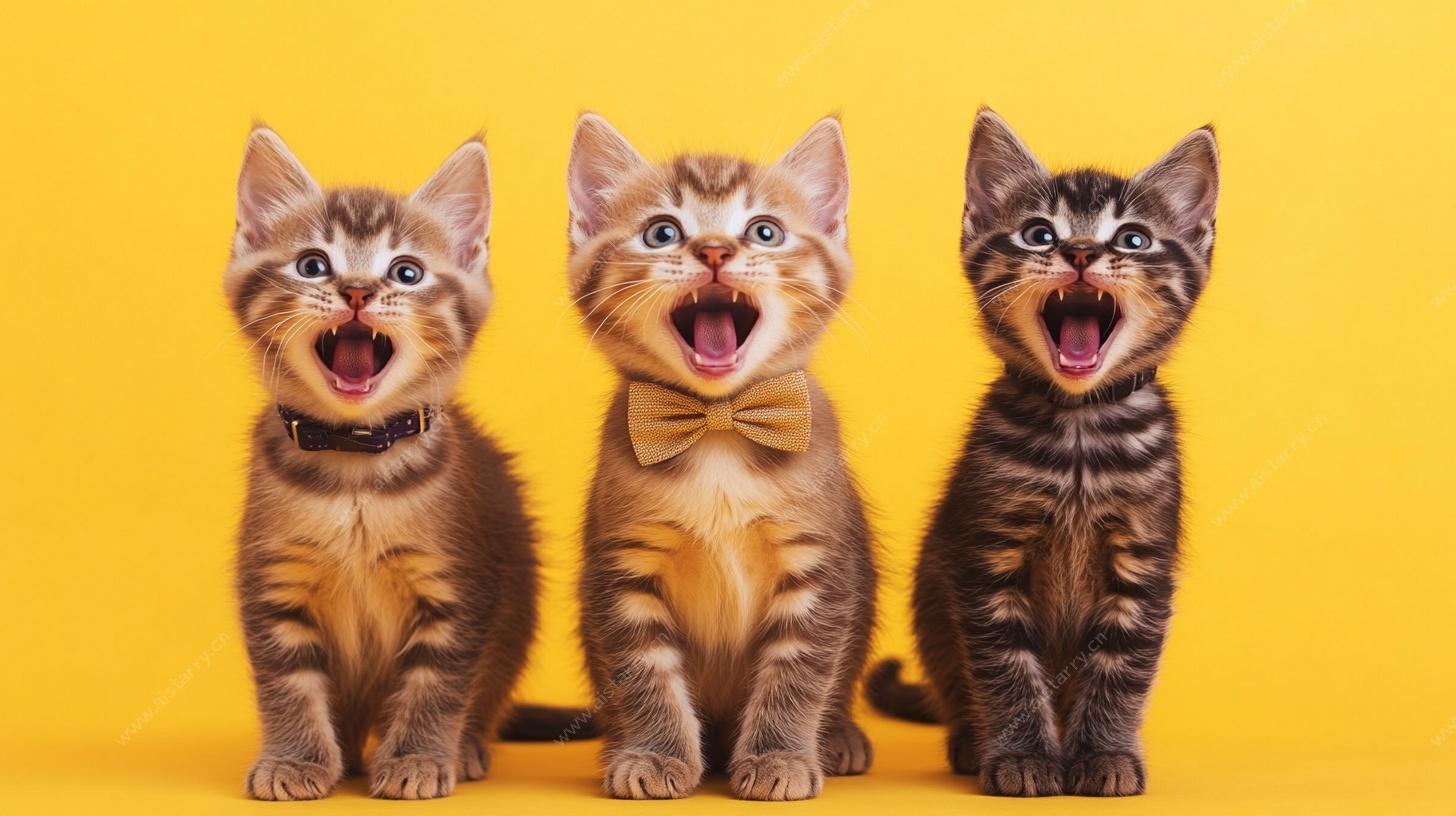 三只萌猫张大嘴超可爱