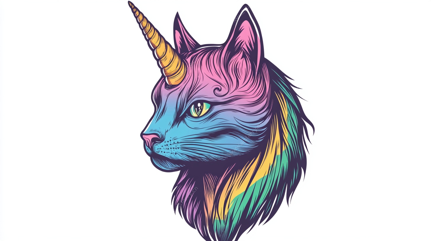 彩色独角兽猫头像插画