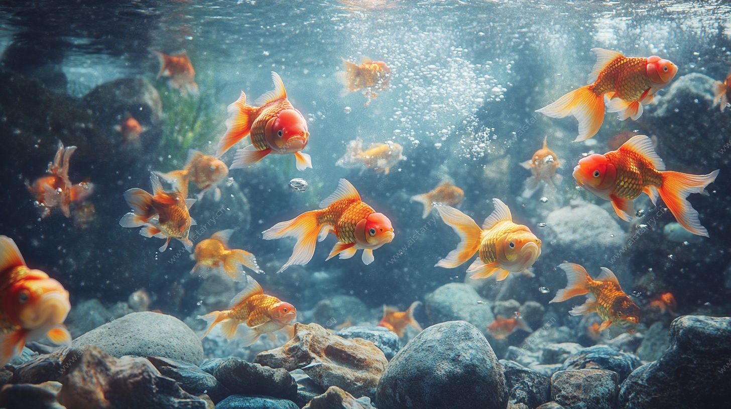 畅游水底的金鱼群