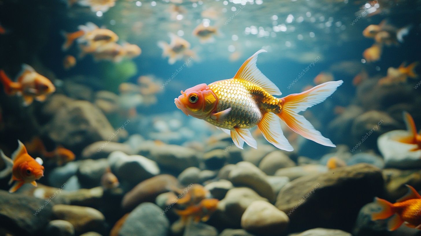 金鱼悠游于水底石间