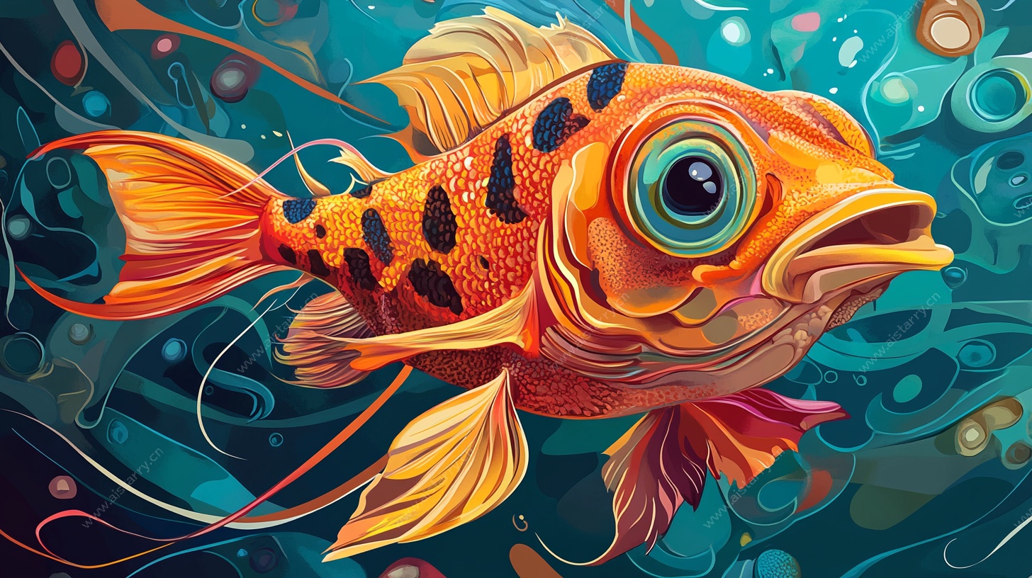 奇幻橙色斑点金鱼插画