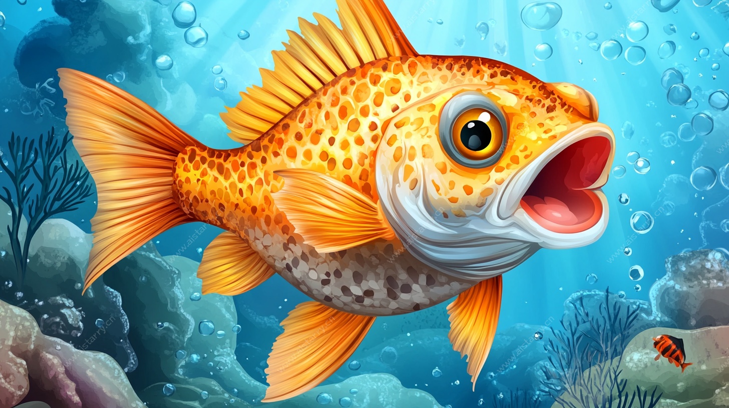 卡通金鱼在海底的奇幻画面