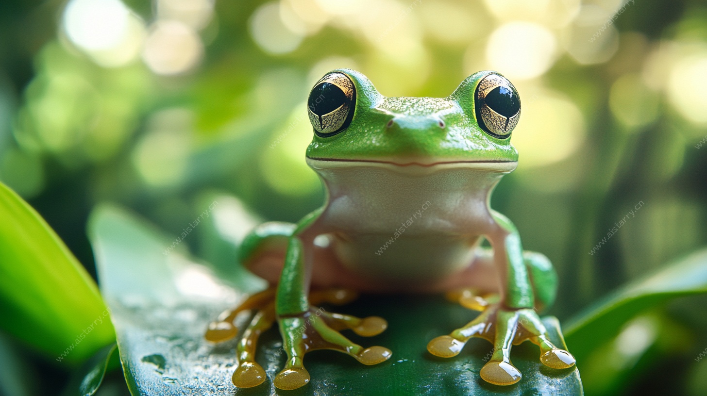 绿叶上的翠绿青蛙