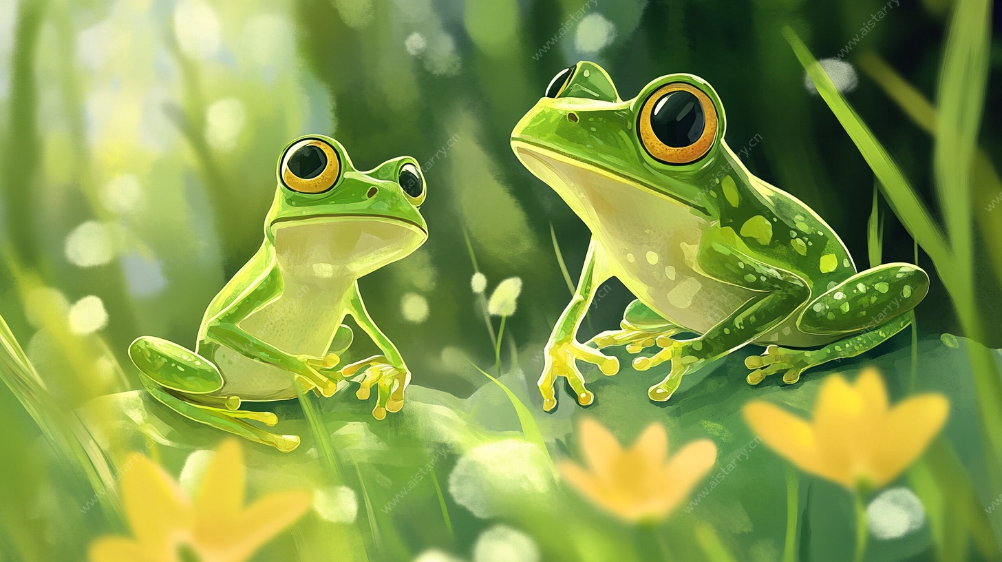 草地上的两只可爱青蛙