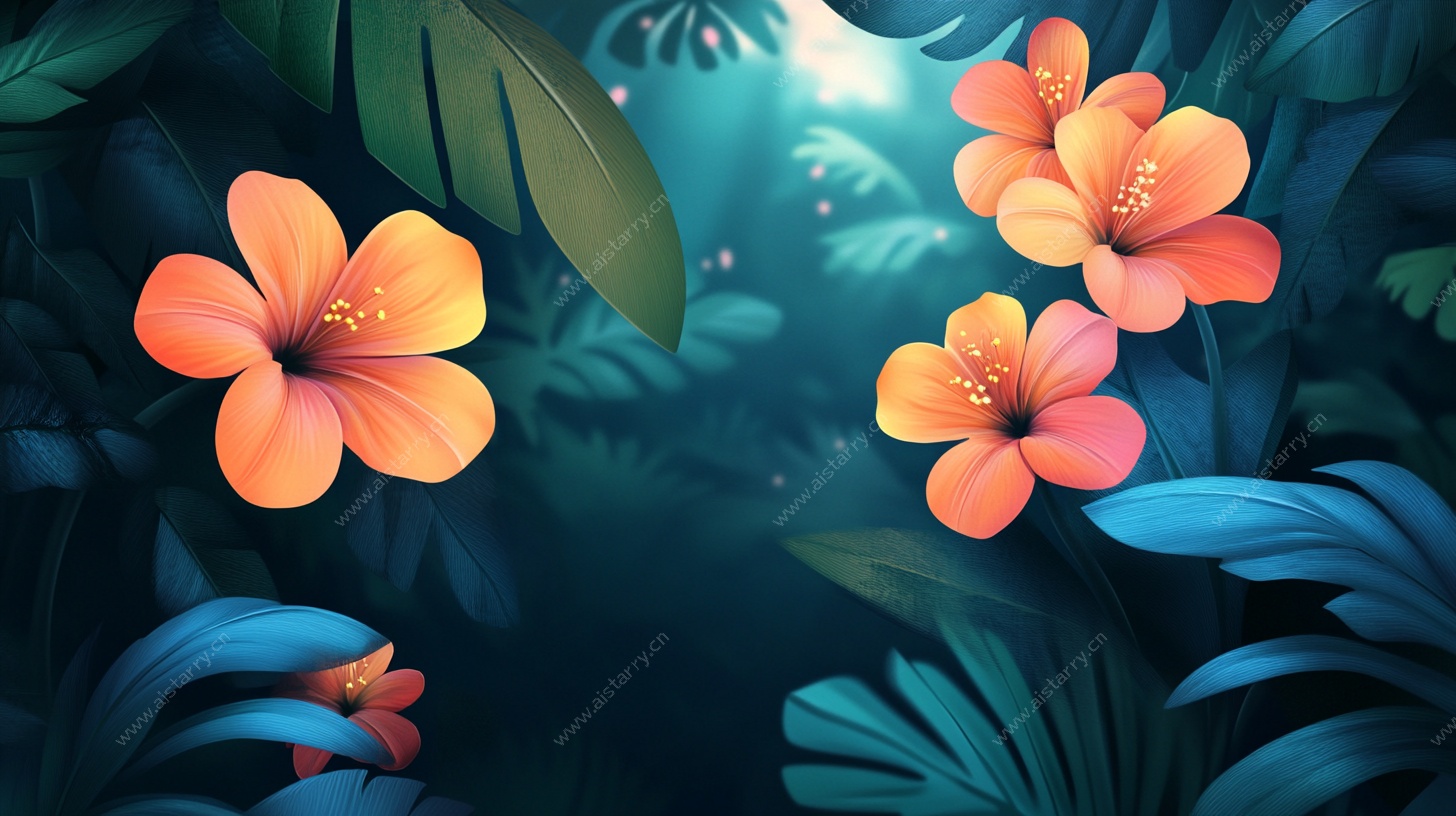 梦幻热带花卉插画