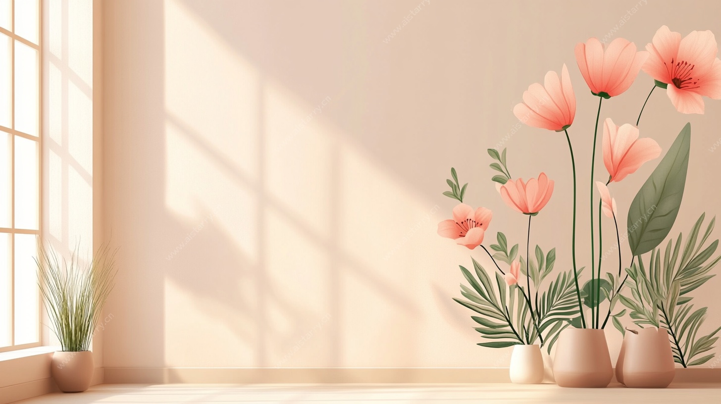 窗边花卉装饰 温馨室内景