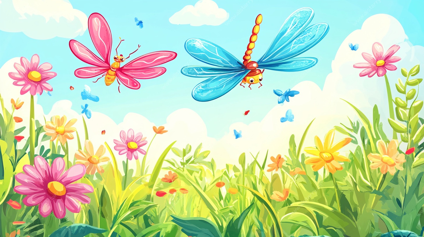 蜻蜓飞舞的缤纷花草世界