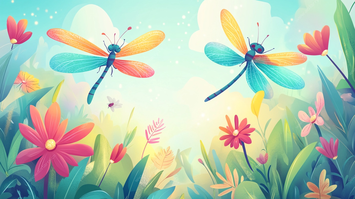 夏日花丛中的双蜻蜓