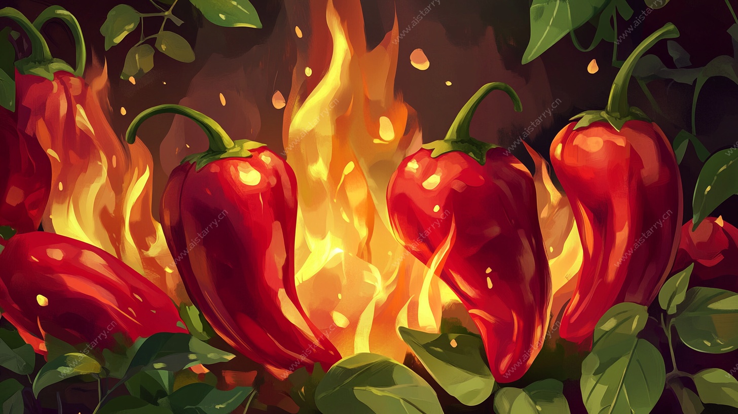 燃烧的红辣椒插画