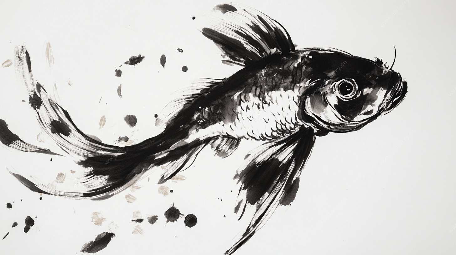 水墨金鱼写意画