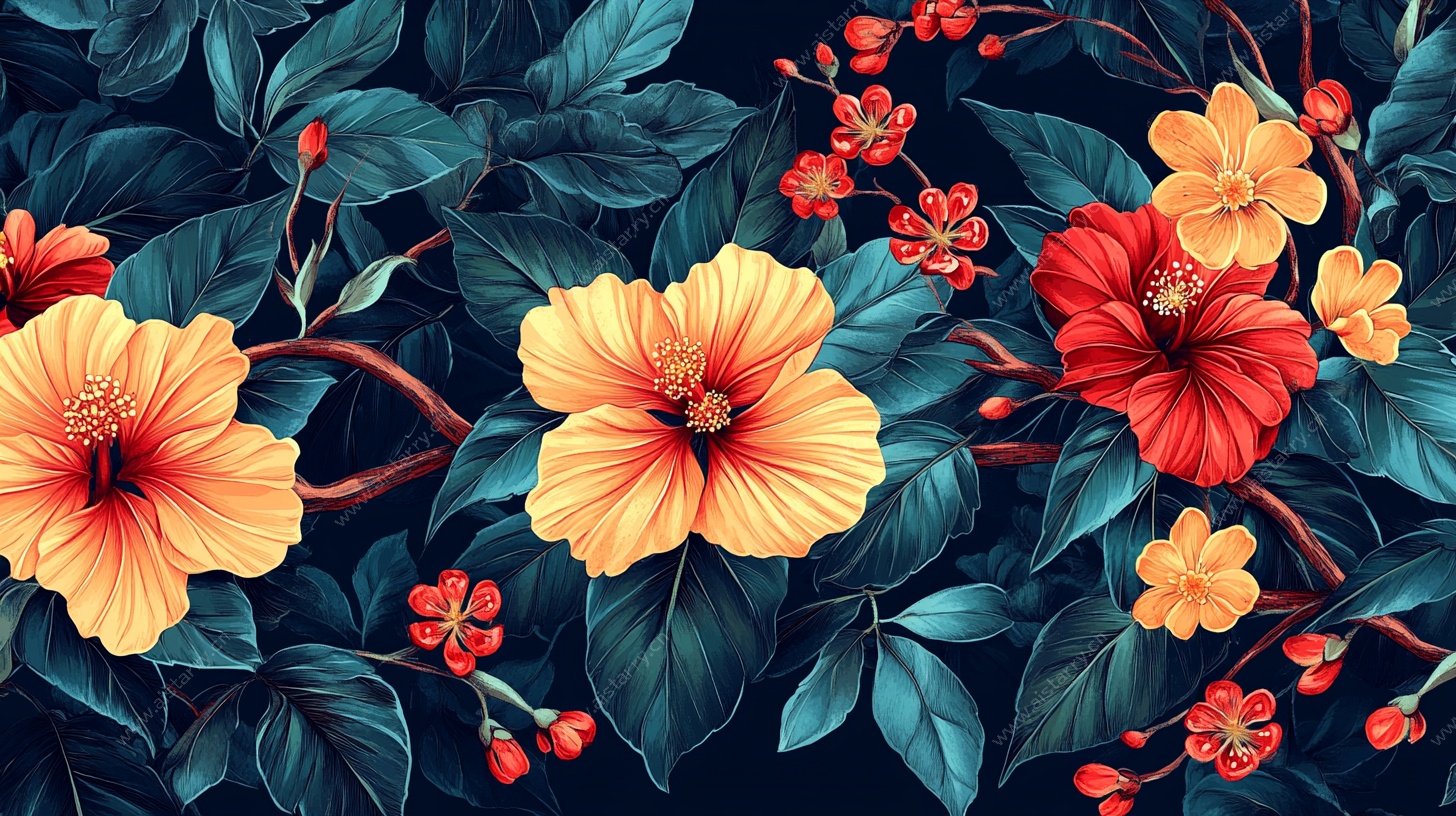 热带花卉图案 绚丽植物风