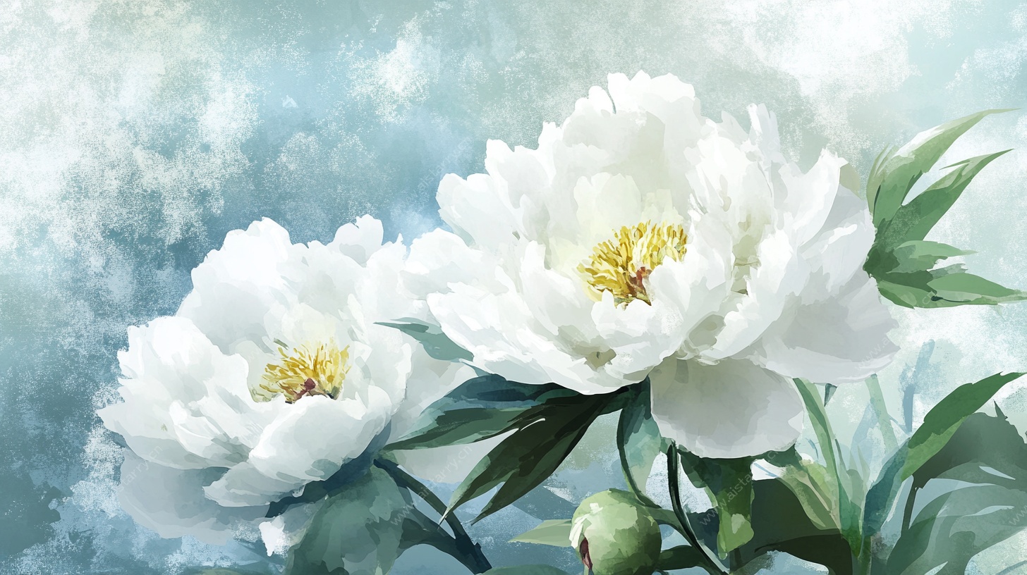 水墨风白牡丹花卉图