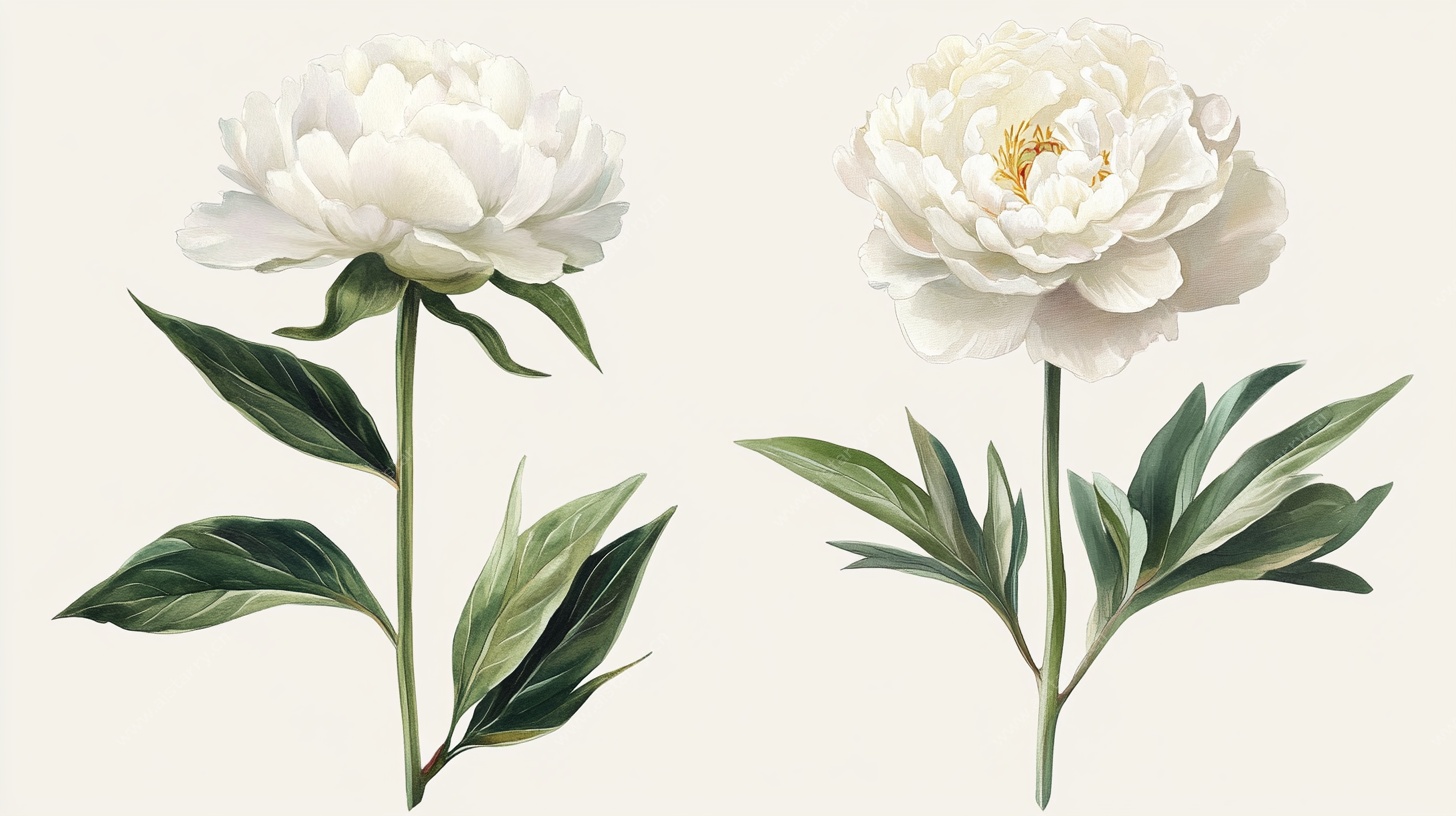 两朵白牡丹插画