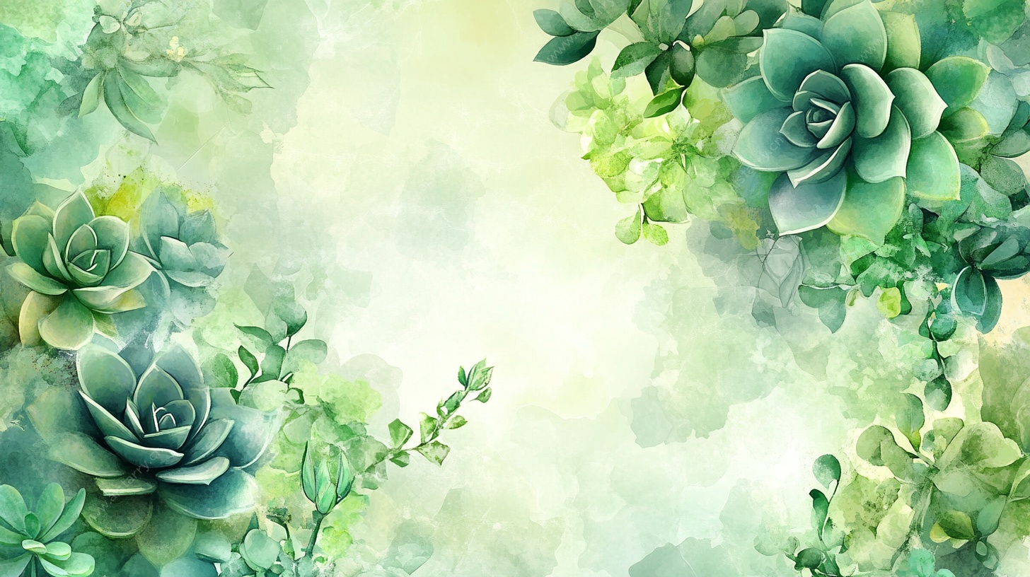清新多肉植物水彩背景图