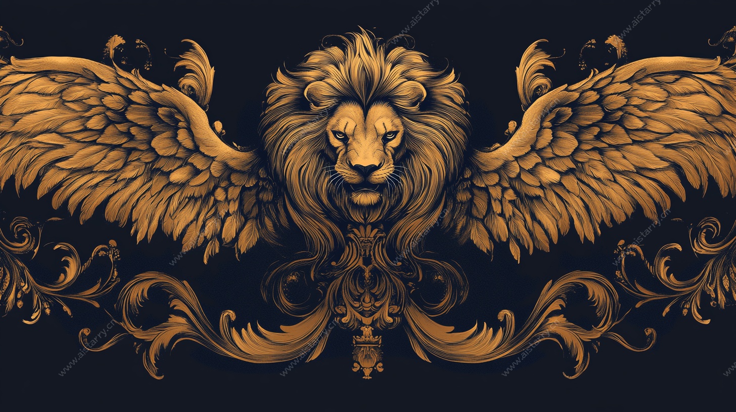 金色飞翼雄狮装饰图案