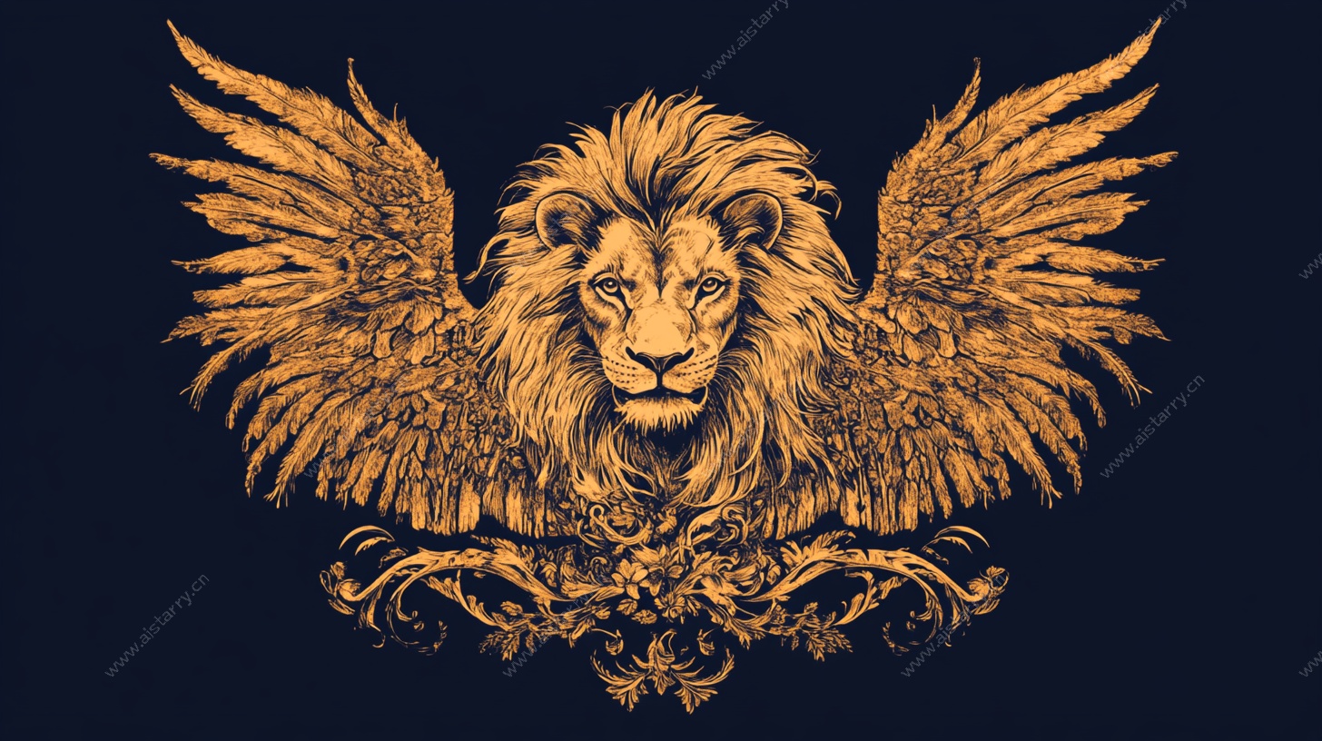 金色带翼狮子图案设计