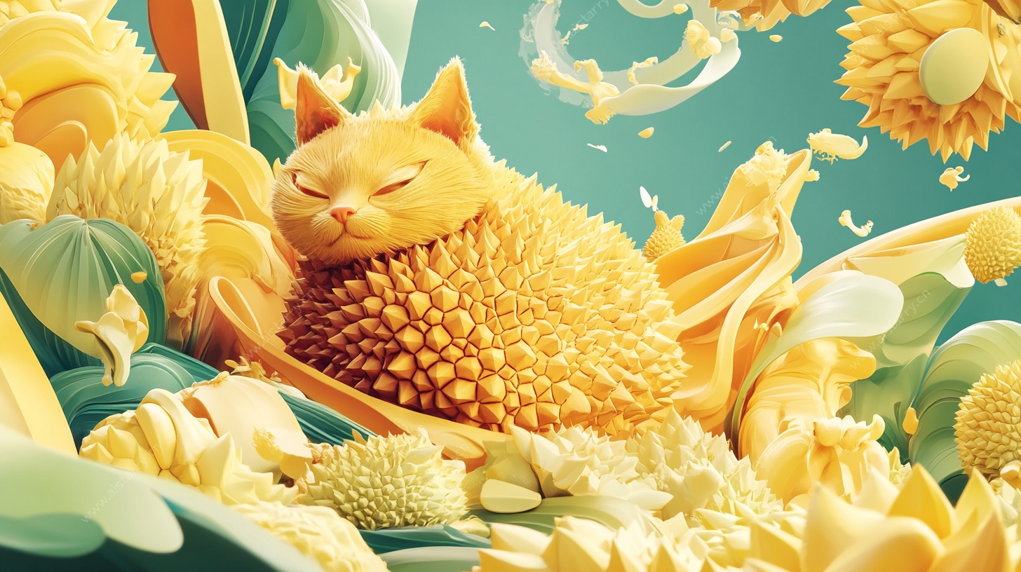 猫咪安睡于缤纷水果间