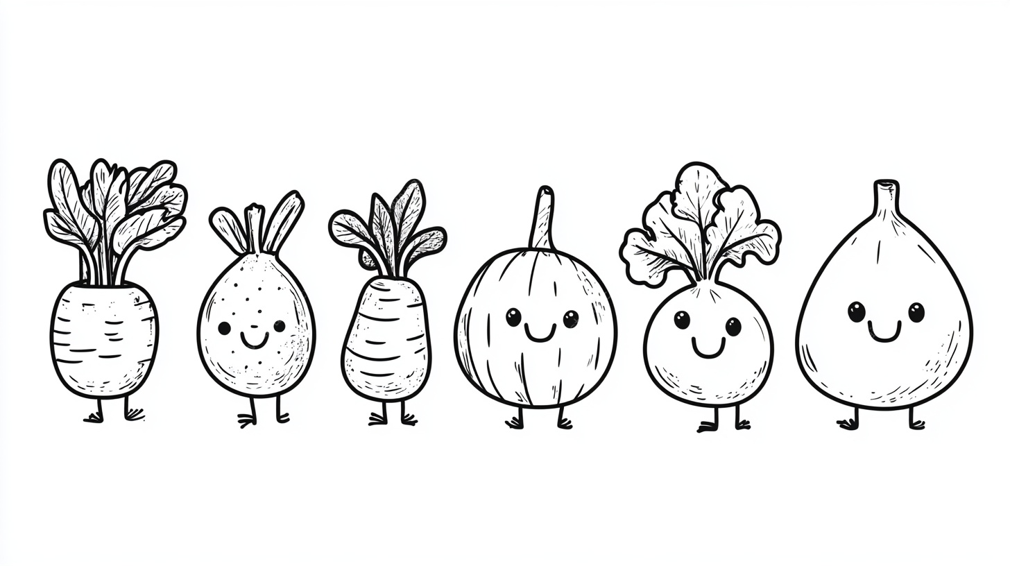 可爱卡通蔬菜排队图