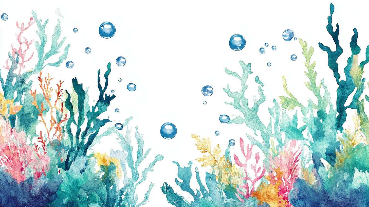 水彩风海底植物与气泡图