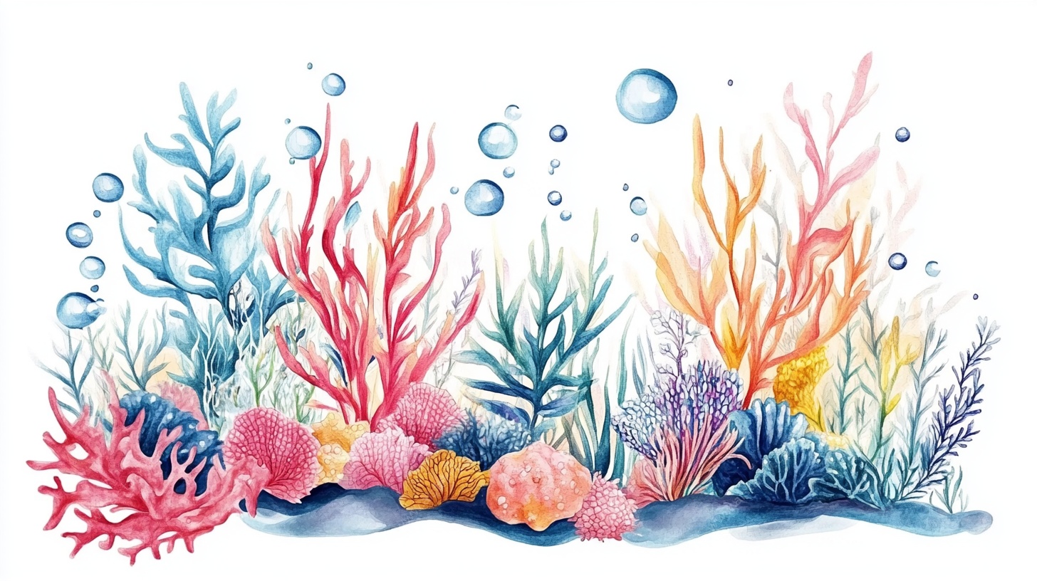 海底珊瑚景观水彩画