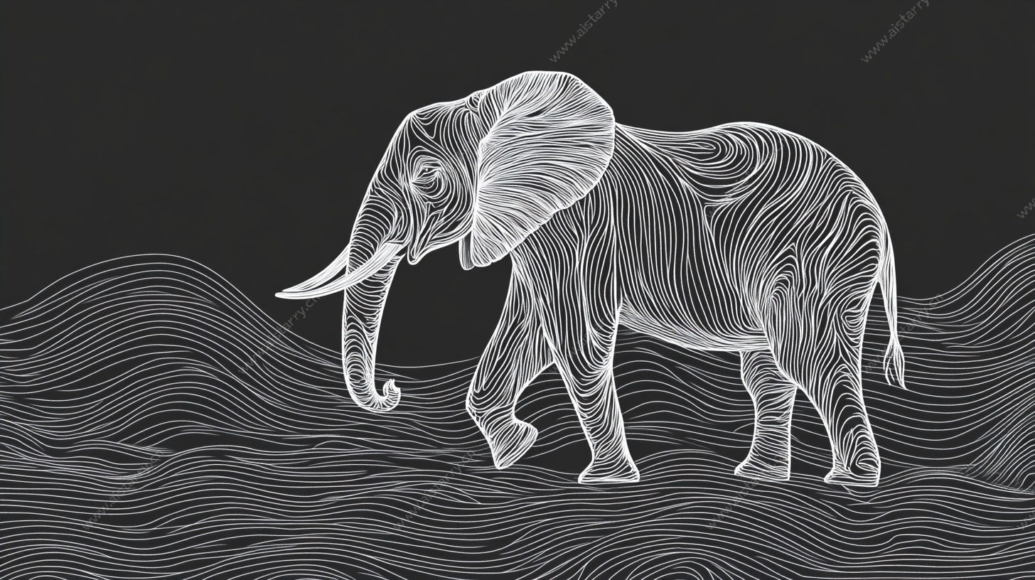 线条风大象插画