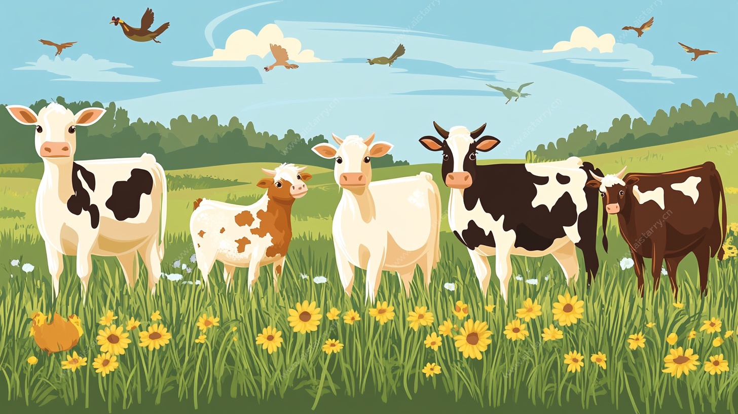 田园中的可爱奶牛群