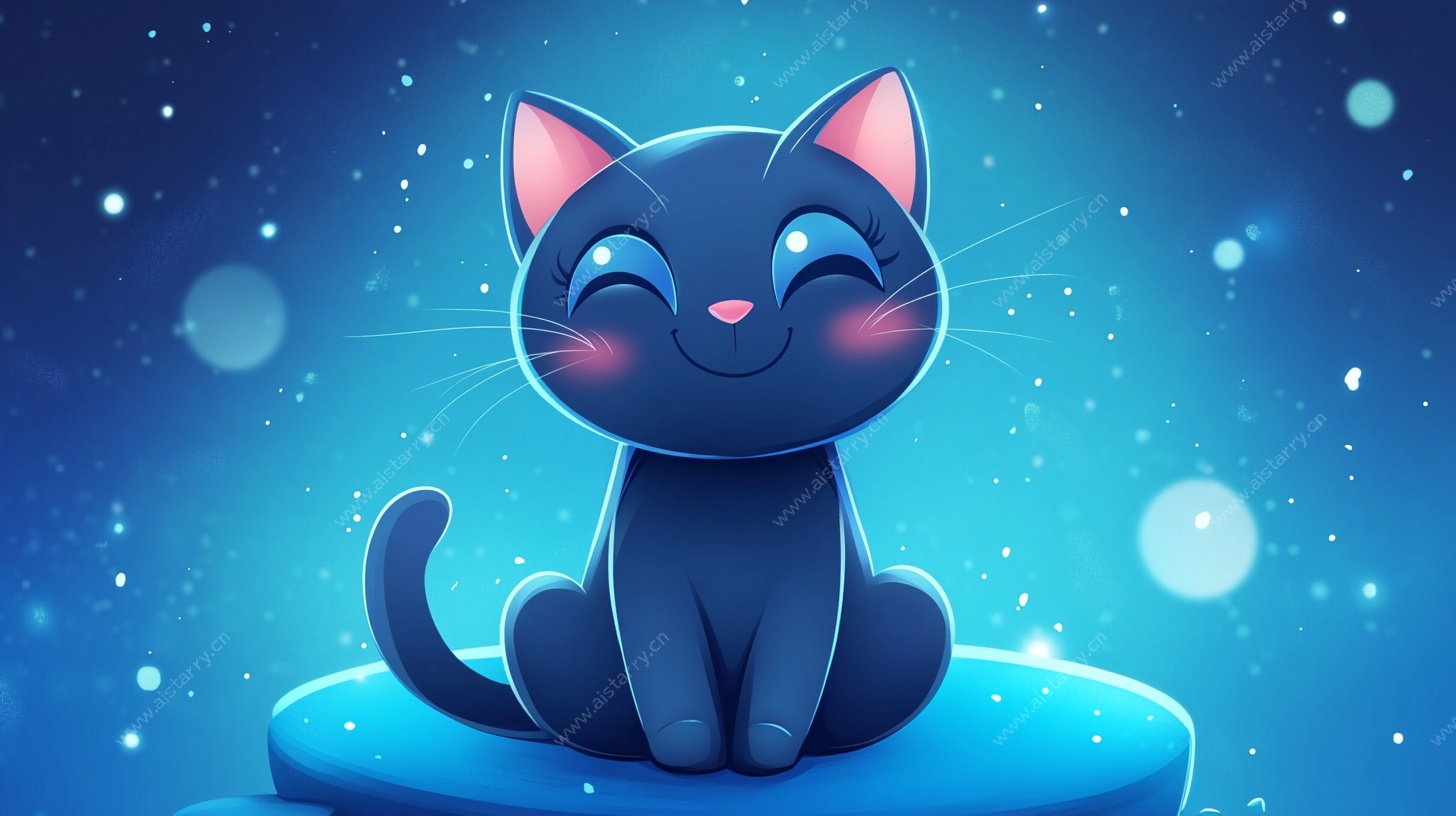 可爱蓝猫星空下惬意模样