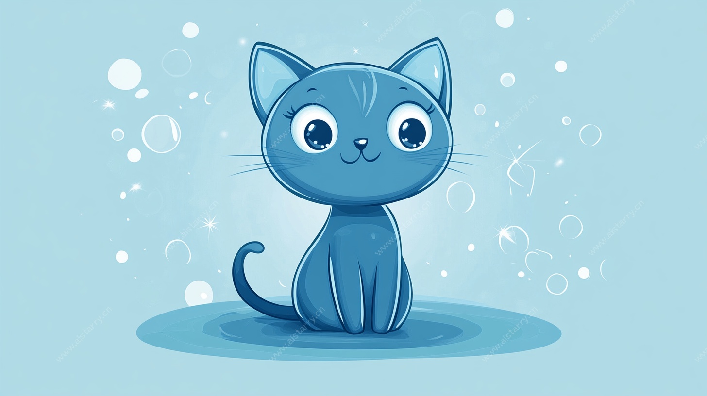 可爱蓝色猫咪插画