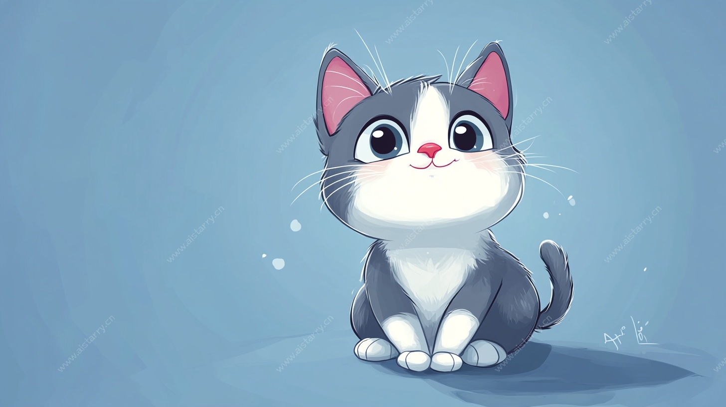 可爱灰白斑纹猫咪插画