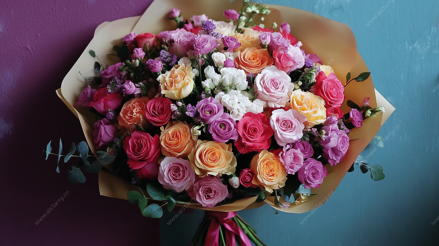 多彩玫瑰手捧花束