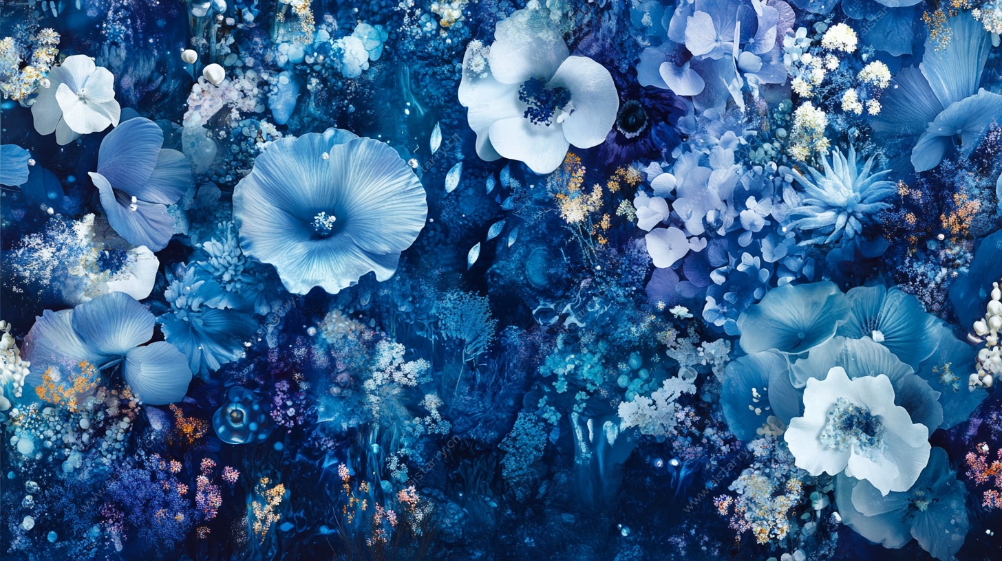 蓝色梦幻花卉背景图